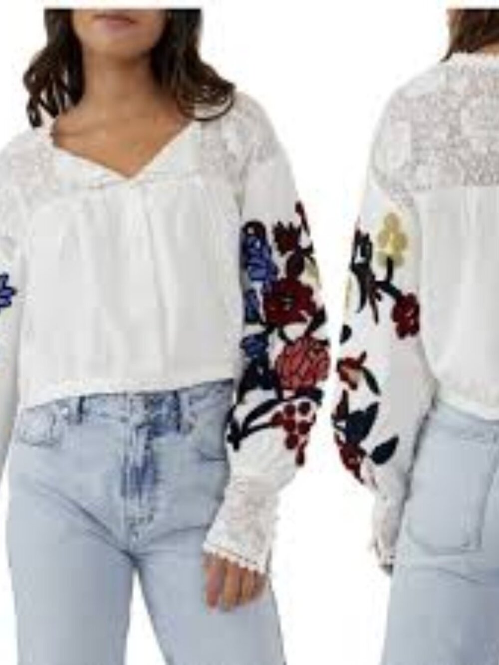 NWT Free People Meadows Embroidered Crop Blouse L